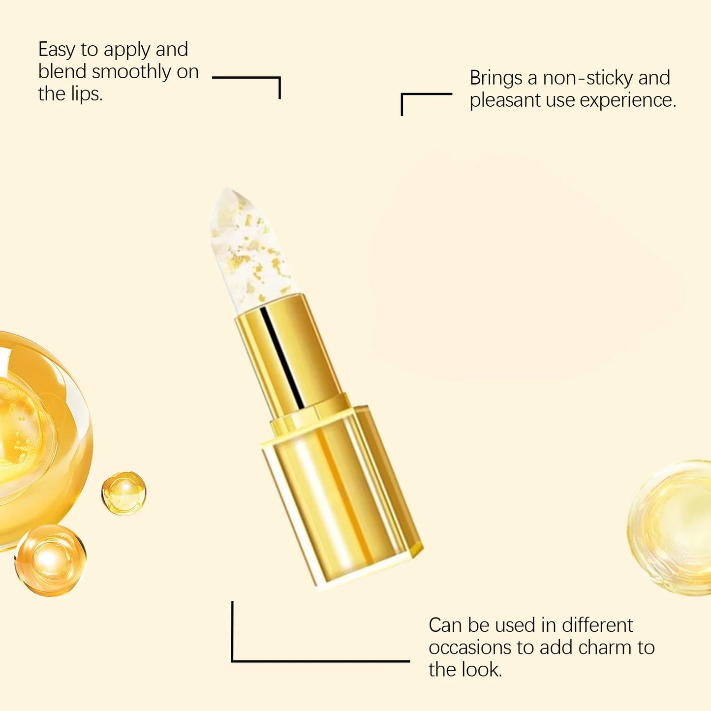 Color-Changing Gold Lipstick – Moisturizing, High Shine & Hydrating Lip Balm with Hyaluronic Acid