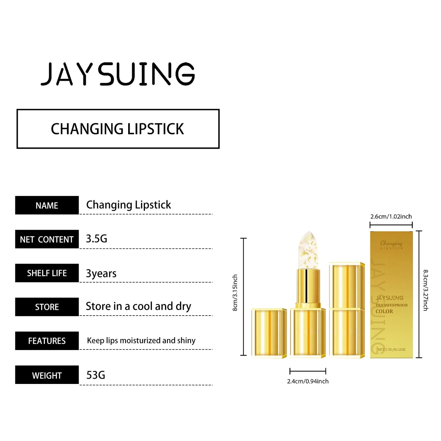 Color-Changing Gold Lipstick – Moisturizing, High Shine & Hydrating Lip Balm with Hyaluronic Acid