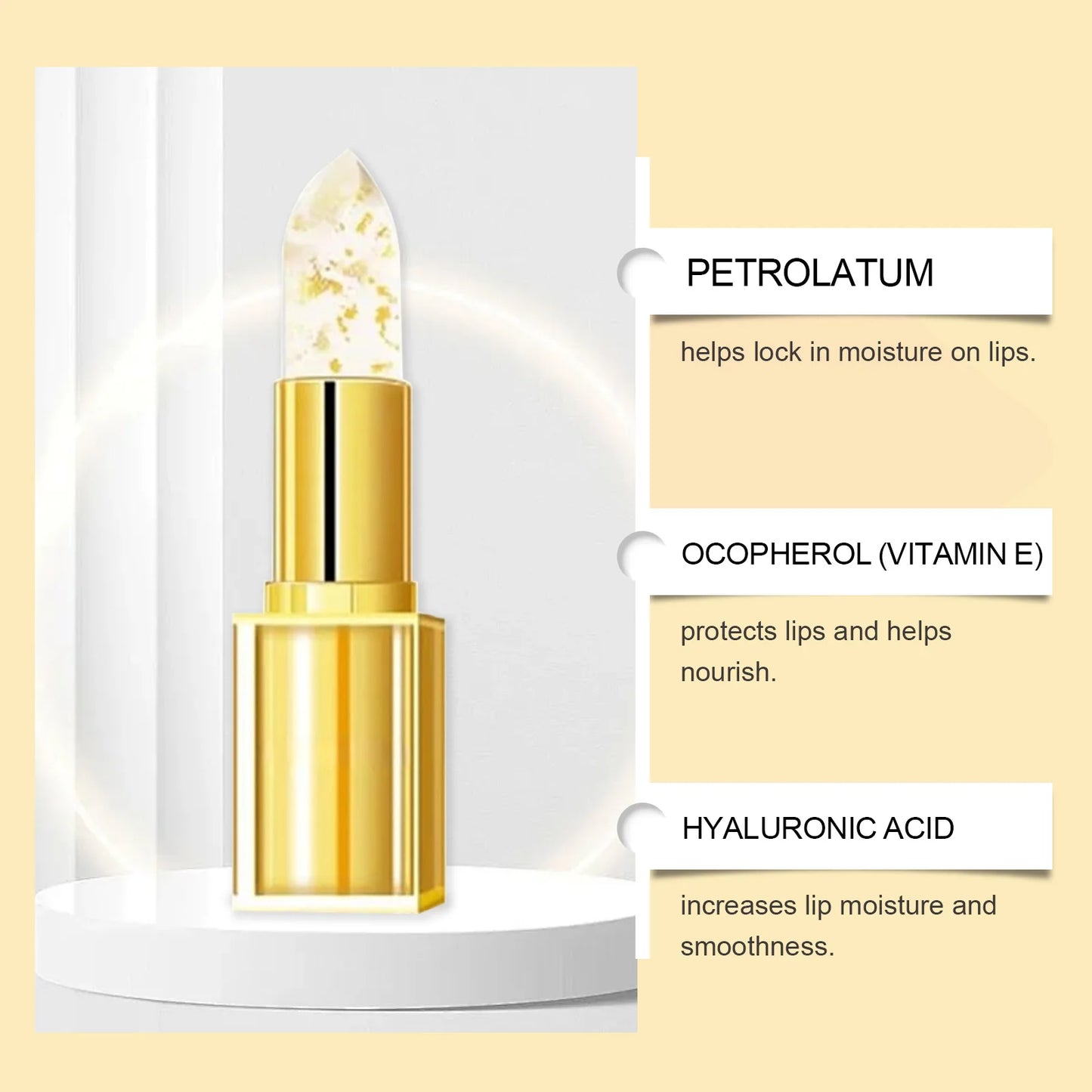 Color-Changing Gold Lipstick – Moisturizing, High Shine & Hydrating Lip Balm with Hyaluronic Acid