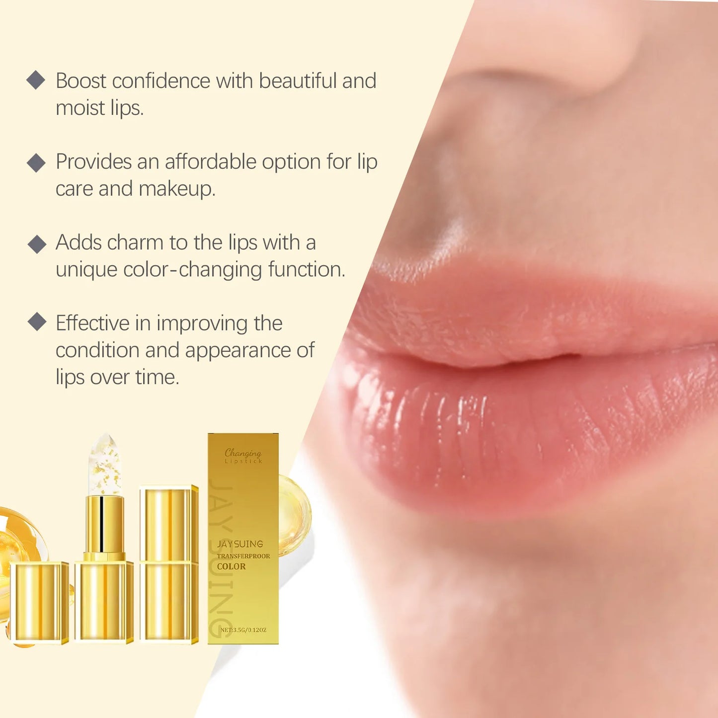 Color-Changing Gold Lipstick – Moisturizing, High Shine & Hydrating Lip Balm with Hyaluronic Acid